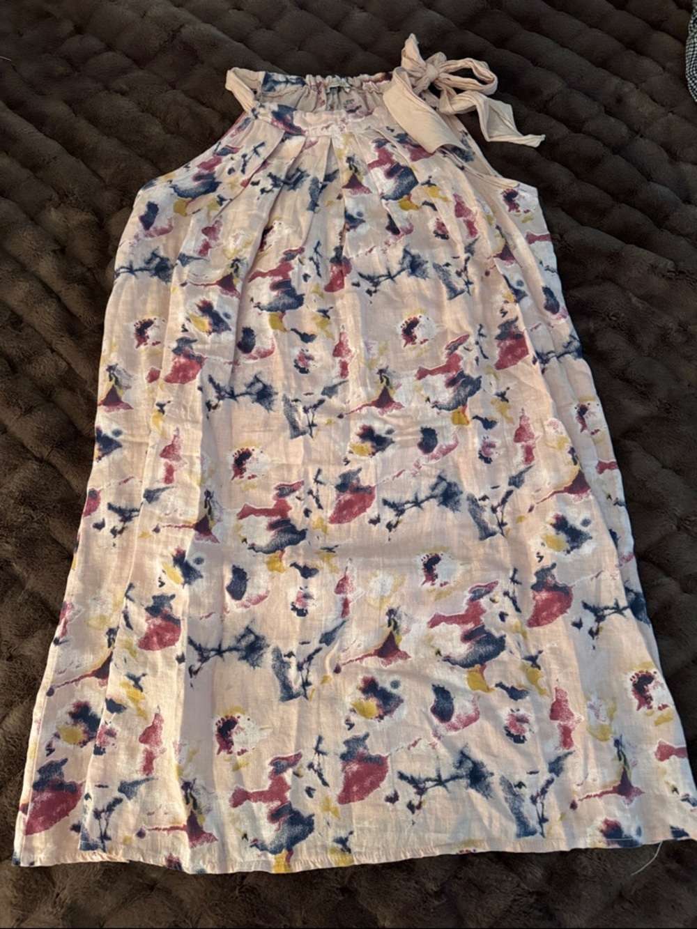 Lightweight Tie-Shoulder Floral Tie-Dye Dress - Pink, Navy, Yellow